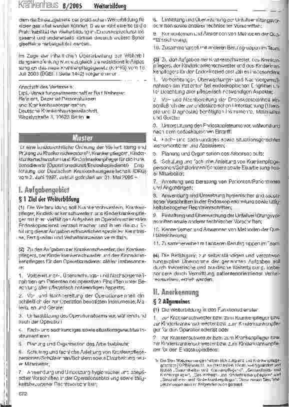 Vorschauseite 2: Fortschreibung der DKG-Empfehlung zur Weiterbildung für Krankenpflegepersonen in den Funktionsdiensten (Operationsdienst/Endoskopiedienst)