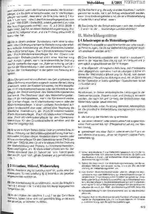 Vorschauseite 3: Fortschreibung der DKG-Empfehlung zur Weiterbildung für Krankenpflegepersonen in den Funktionsdiensten (Operationsdienst/Endoskopiedienst)