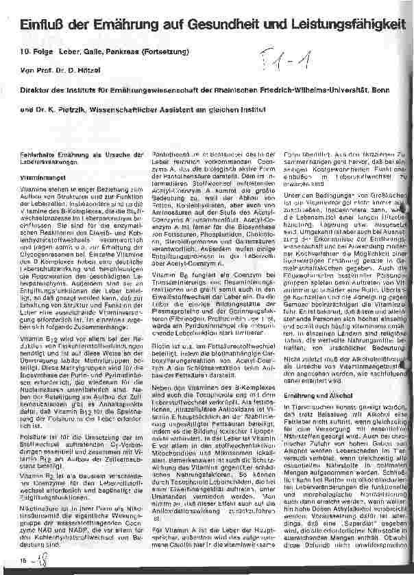 Vorschauseite 1: Einfluß der Ernährung auf Gesundheit und Leistungsfähigkeit 10.Folge: Leber, Galle, Pankreas (Fortsetzung)