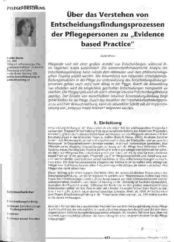 Vorschauseite 1: Über das Verstehen von Entscheidungsfindungsprozessender Pflegepersonen zu Evidence based Practice