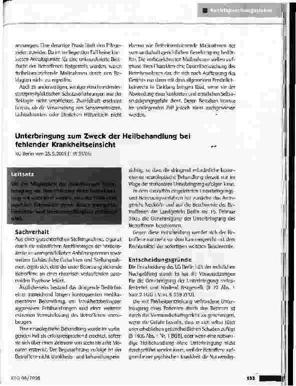 Vorschauseite 1: Unterbringung zum Zweck der Heilbehandlung bei fehlender Krankheitseinsicht