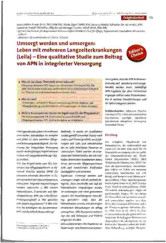 Vorschauseite 1: Umsorgt werden und umsorgen: Leben mit mehreren Langzeiterkrankungen (Leila) - Eine qualitative Studie zum Beitrag von APN in integrierter Versorgung