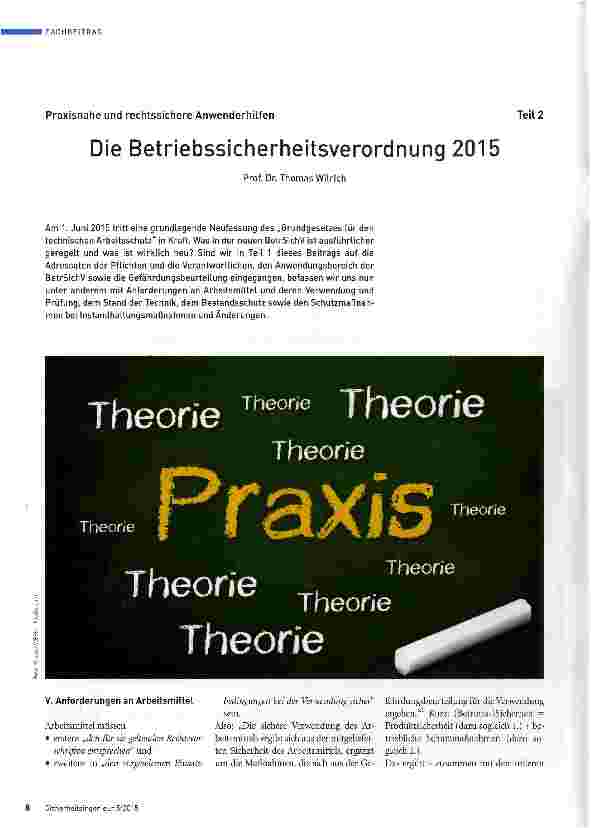 Vorschauseite 1: Praxisnahe und rechtssichere Anwenderhilfen Teil 2 Die Betriebssicherheitsverordnung 2015