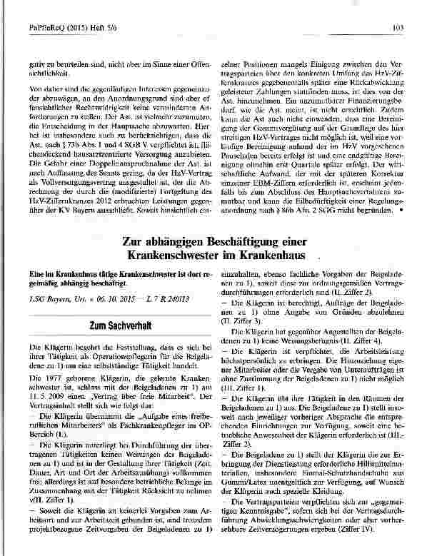 Vorschauseite 1: Zur abhängigen Beschäftigung einer Krankenschwester im Krankenhaus