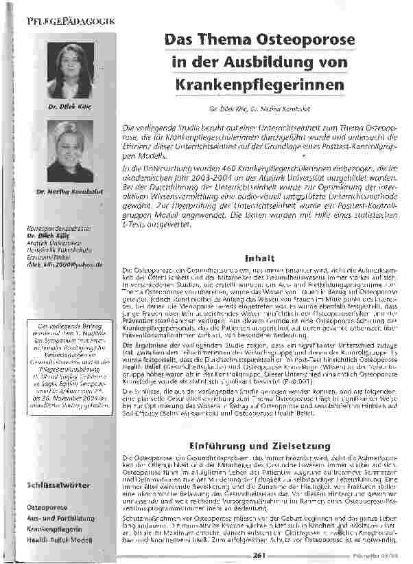 Vorschauseite 1: Das Thema Osteoporose in der Ausbildung von Krankenpflegerinnen