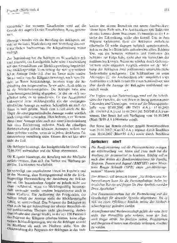 Vorschauseite 3: Zur Bewerbung eines schleimlösenden MedikamentsOLG München, Urteil vom 23. Dezember 2004 - 6 U 4304/01