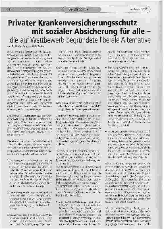 Vorschauseite 1: Privater Krankenversicherungsschutzmit sozialer Absicherung für alle -die auf Wettbewerb begründete liberale Alternative