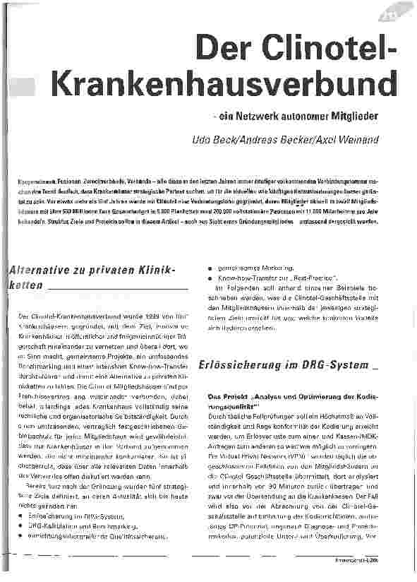 Vorschauseite 1: Der Clinotel-Krankenhausverbundein Netzwerk autonomer Mitglieder