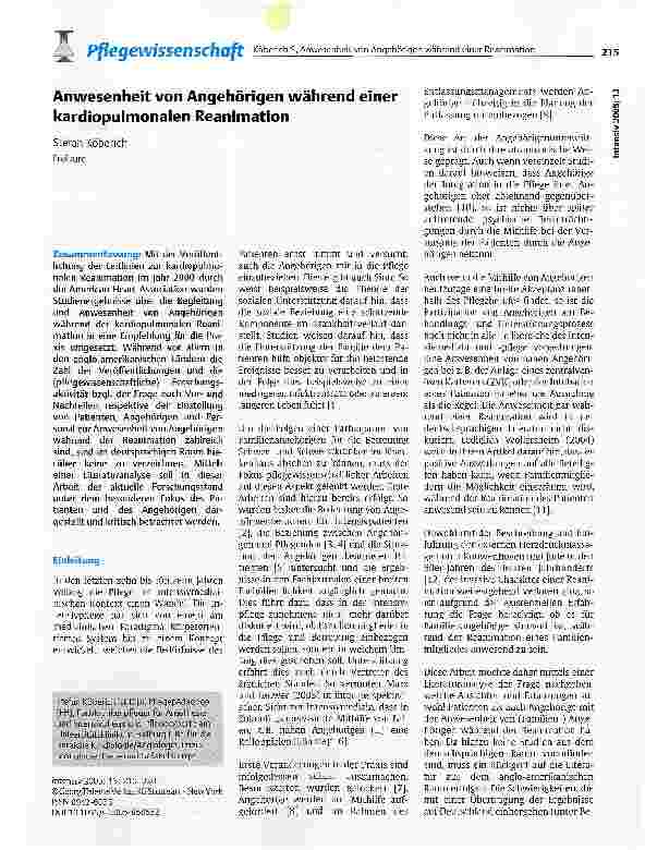 Vorschauseite 1: Anwesenheit von Angehörigen während einer kardiopulmonalen Reanimation