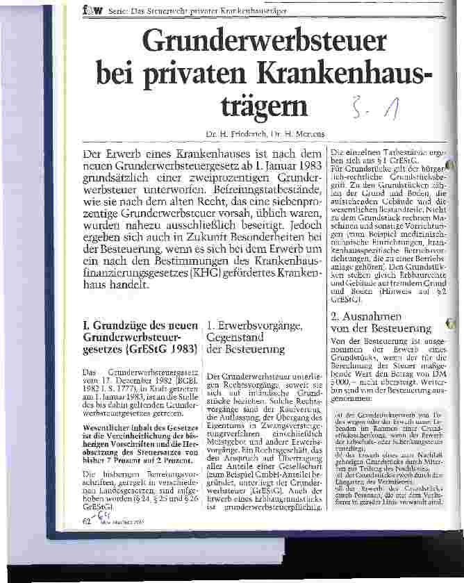 Vorschauseite 1: Grunderwerbsteuer bei privaten Krankenhausträgern