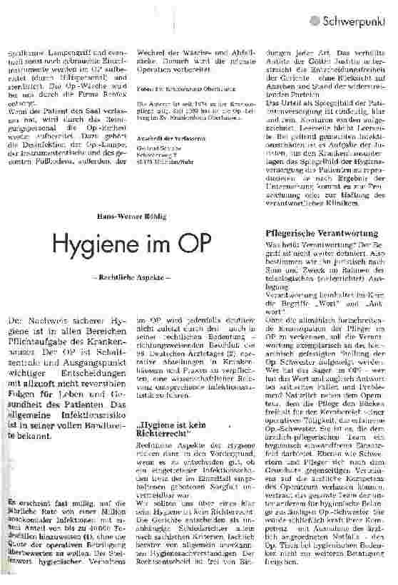 Vorschauseite 1: Hygiene im OP Rechtliche Aspekte