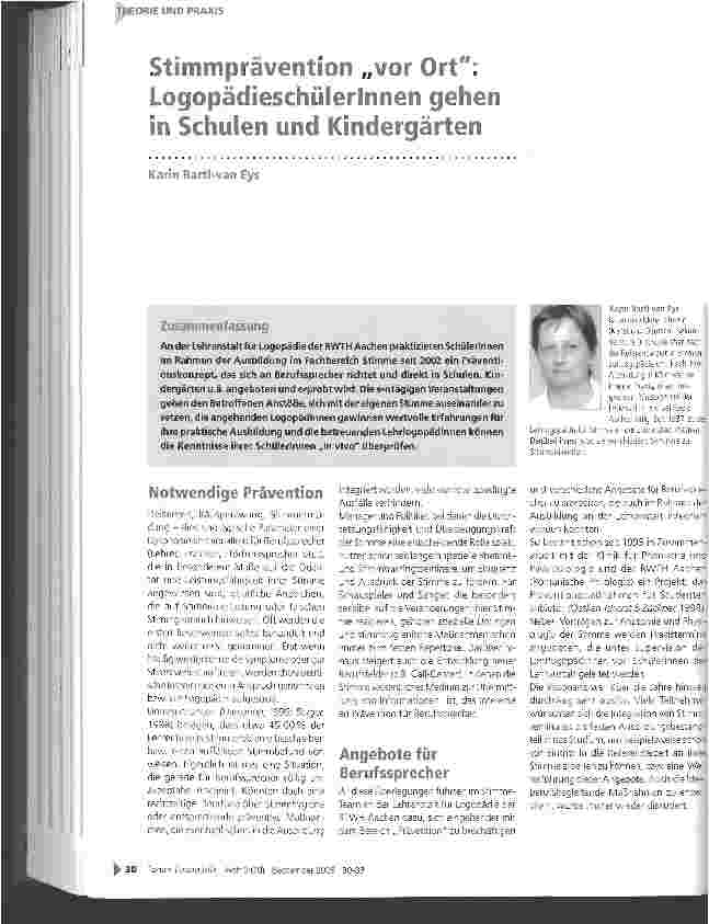 Vorschauseite 1: Stimmprävention vor Ort : Logopädieschülerinnen gehen in Schulen und Kindergärten