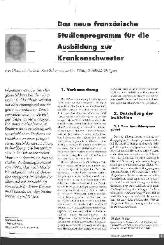 Vorschauseite 1: Das neue französische Studienprogrammm für die Ausbildung zur Krankenschwester