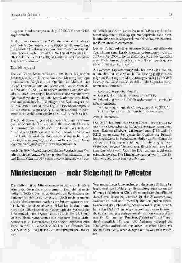 Vorschauseite 1: Mindestmengen - mehr Sicherheit für Patienten