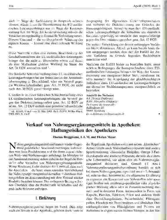 Vorschauseite 1: Verkauf von Nahrungsergänzungsmitteln in Apotheken: Haftungsrisiken des Apothekers
