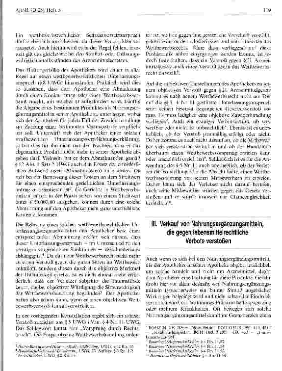 Vorschauseite 4: Verkauf von Nahrungsergänzungsmitteln in Apotheken: Haftungsrisiken des Apothekers