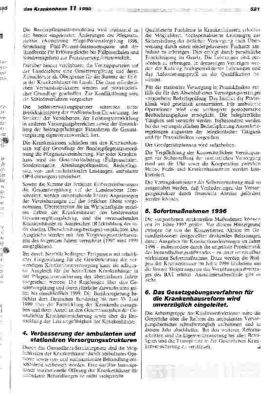 Vorschauseite 2: Eckpunkte der Regierugnskoalition zur stationären Versorgung im Rahmen der dritten Stufe der Gesundheitsreform