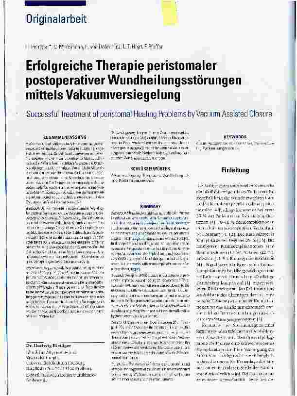 Vorschauseite 1: Erfolgreiche Therapie peristomaler postoperativer Wundheilungsstörungen mittels Vakuumversiegelung