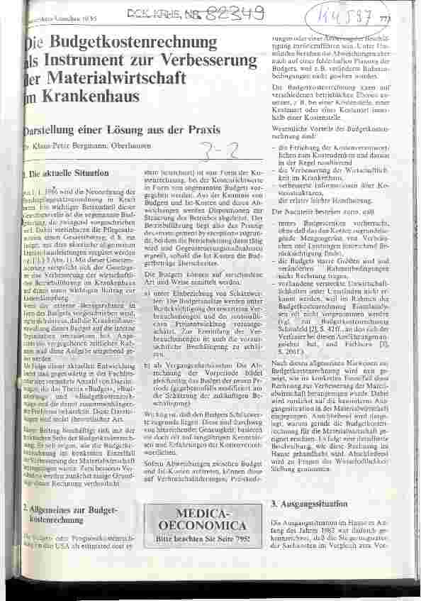 Vorschauseite 1: Die Budgetkostenrechnung als Instrument zur Verbesserung der Materialwirtschaft im Krankenhaus