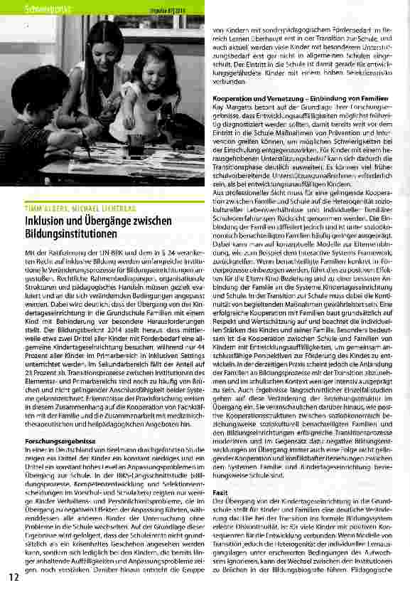 Vorschauseite 1: Inklusion und Übergänge zwischen Bildungsinstitutionen