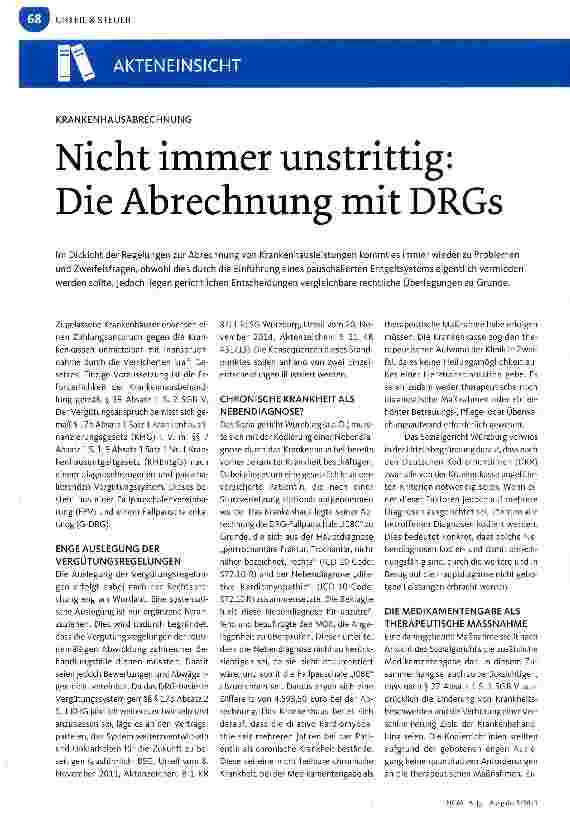 Vorschauseite 1: Nicht immer unstrittig: Die Abrechnung mit DRGs
