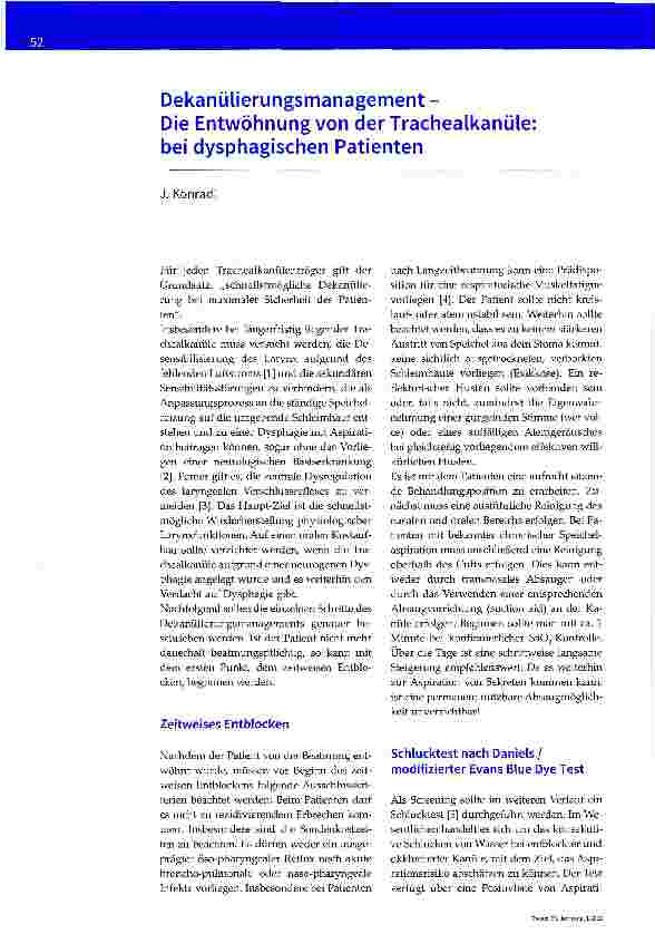 Vorschauseite 1: Dekanülierungsmanagement - Die Entwöhnung von derTrachealkanüie: bei dysphagischen Patienten