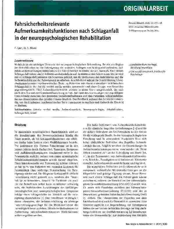 Vorschauseite 1: Fahrsicherheitsrelevante Aufmerksamkeitsfunktionen nach Schlaganfall in der neuropsychologischen Rehabilitation