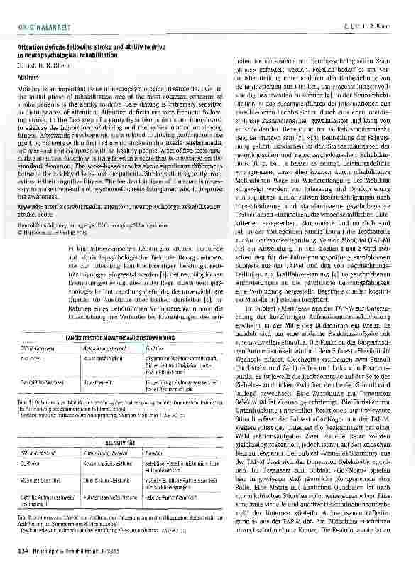 Vorschauseite 2: Fahrsicherheitsrelevante Aufmerksamkeitsfunktionen nach Schlaganfall in der neuropsychologischen Rehabilitation