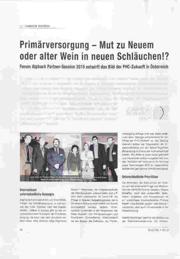 Vorschauseite 1: Primärversorgung Mut zu Neuem oder alter Wein in neuen Schläuchen!?