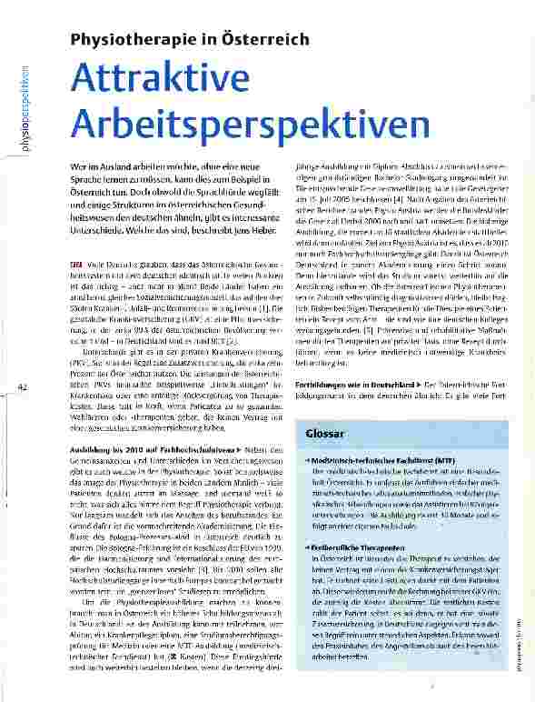 Vorschauseite 1: Physiotherapie in Österreich Attraktive Arbeitsperspektiven