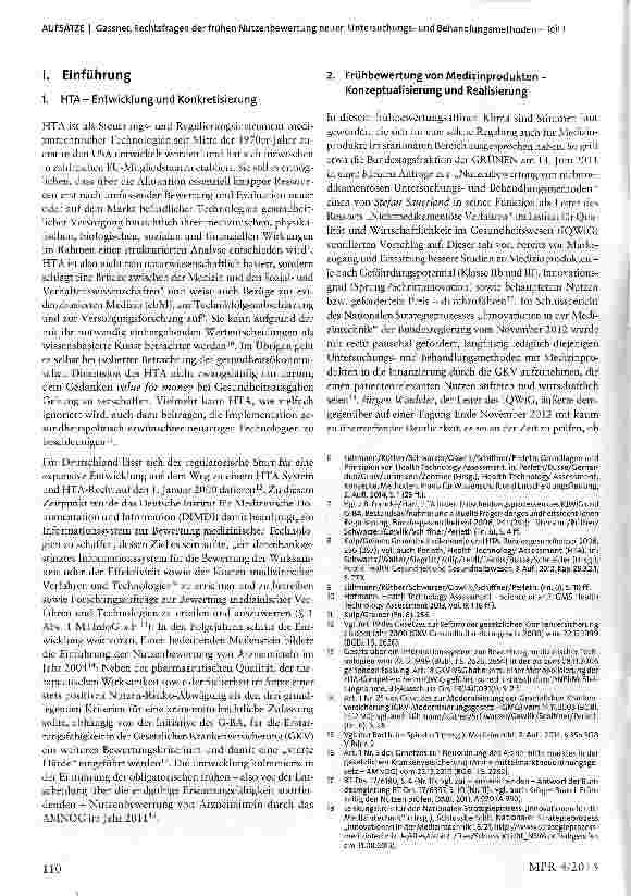 Vorschauseite 2: Rechtsfragen der frühen Nutzenbewertung neuer Untersuchungsund Behandlungsmethoden mit Hochrisikoprodukten -Teil 1