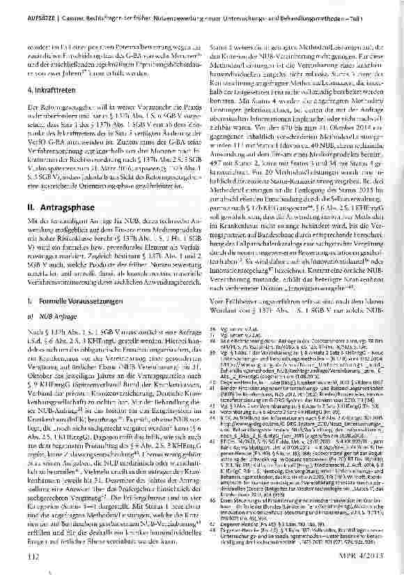 Vorschauseite 4: Rechtsfragen der frühen Nutzenbewertung neuer Untersuchungsund Behandlungsmethoden mit Hochrisikoprodukten -Teil 1