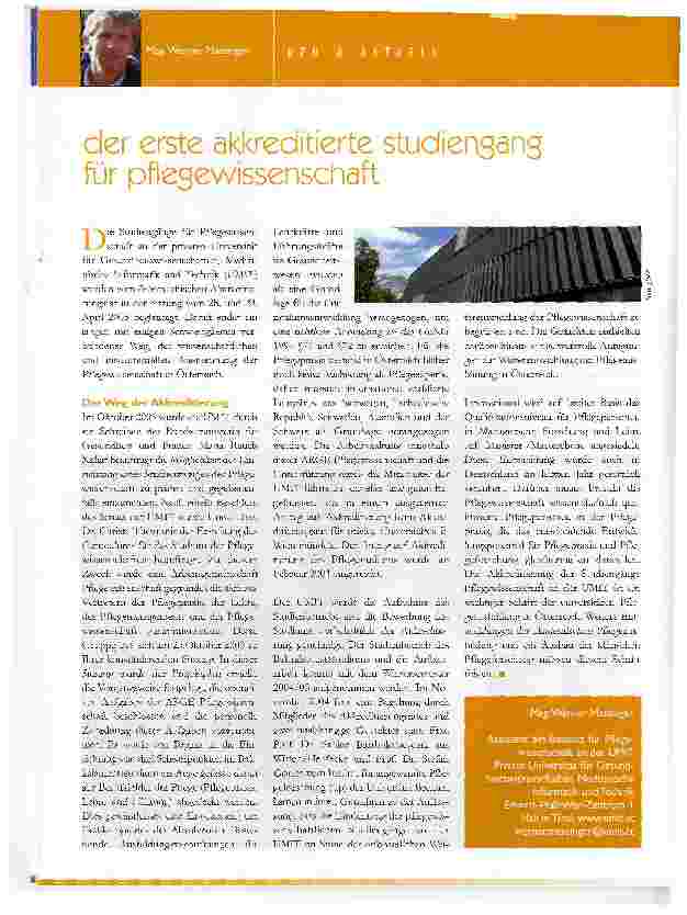 Vorschauseite 1: der erste akkreditierte studiengang für pflegewissenschaft