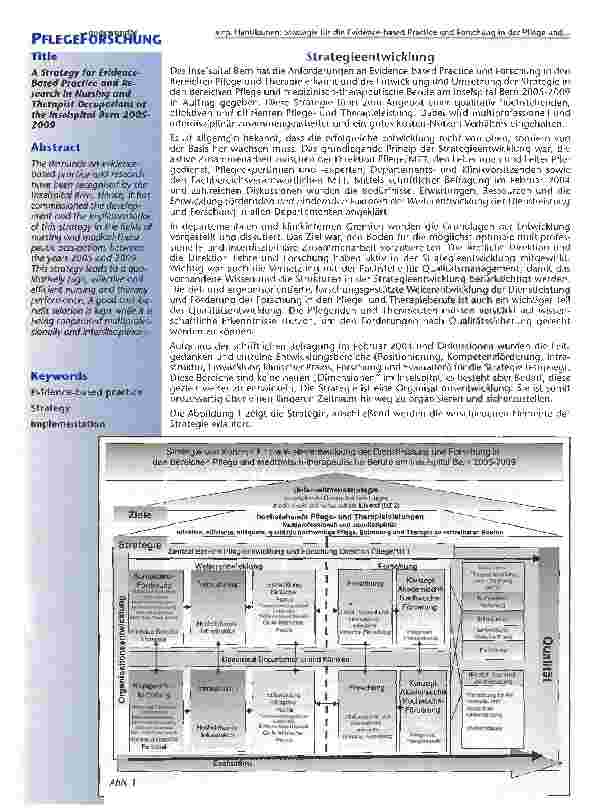 Vorschauseite 2: Strategie für die Evidence-based Practice und Forschung in der Pflege und Therapieberufe am Inselspital Bern 2005-2009