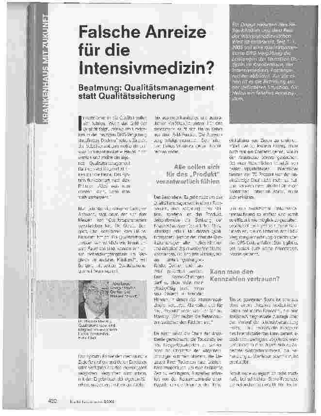 Vorschauseite 1: Falsche Anreize für die Intensivmedizin?Beatmung: Qualitätsmanagement statt Qualitätssicherung