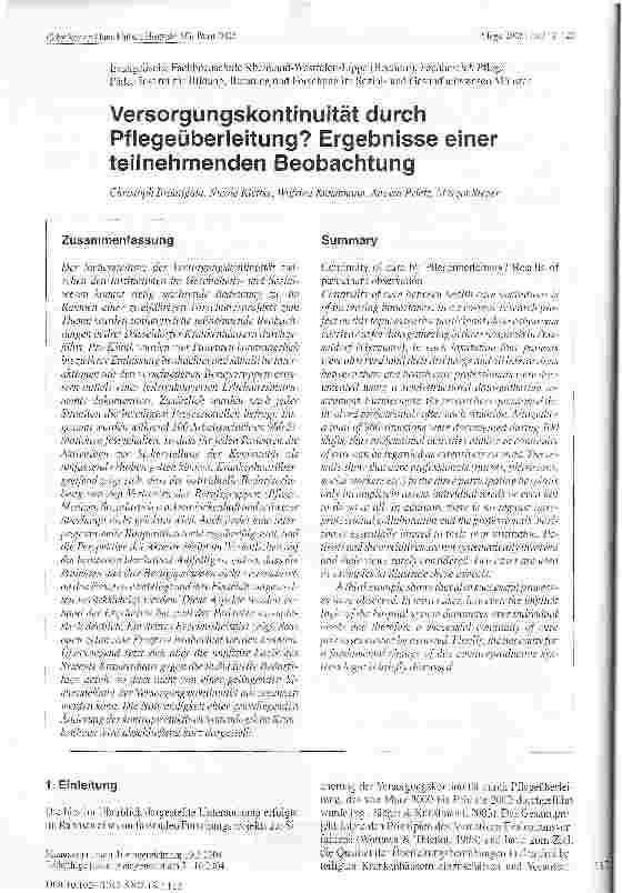 Vorschauseite 1: Versorgungskontinuität durch Pflegeüberleitung? Ergebnisse einer teilnehmenden Beobachtung