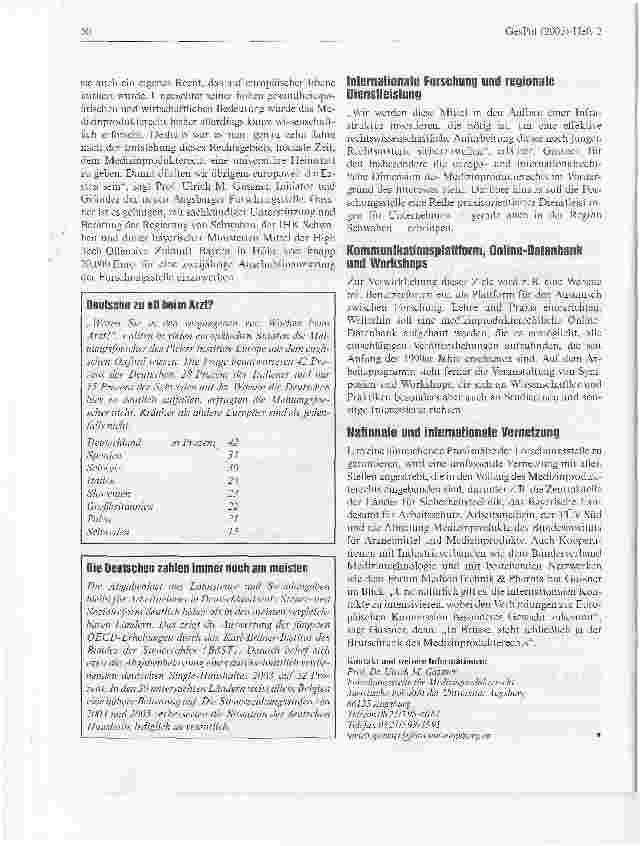 Vorschauseite 2: Neu an der Universität Augsburg und in Europa: Forschungsstelle für MedizinprodukterechtInfrastruktur für internationale Forschung und regionale Dienstleistung