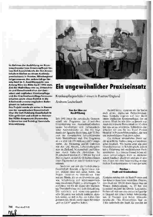 Vorschauseite 1: Ein ungewöhnlicher Praxiseinsatz KrankenpflegeschülerInnen in Preston/England