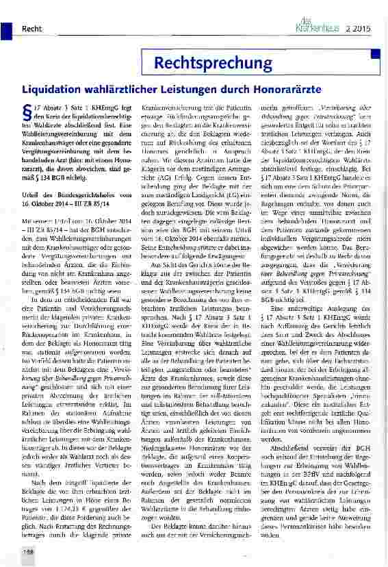 Vorschauseite 1: Liquidation wahlärztlicher Leistungen durch Honorarärzte