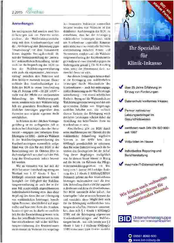 Vorschauseite 2: Liquidation wahlärztlicher Leistungen durch Honorarärzte
