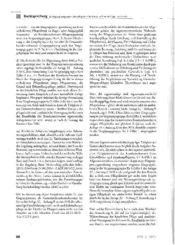 Vorschauseite 6: Zur Eingruppierung einer Krankenpflegerin im Bereich der ambulanten Pflege - AVR CaritasAnl. 32 Anh. E VergCr 5 Ziff. 2 DCVArbVtrRL, Anl. 32 Anh. F DCVArbVtrRL; KrPflG § 3