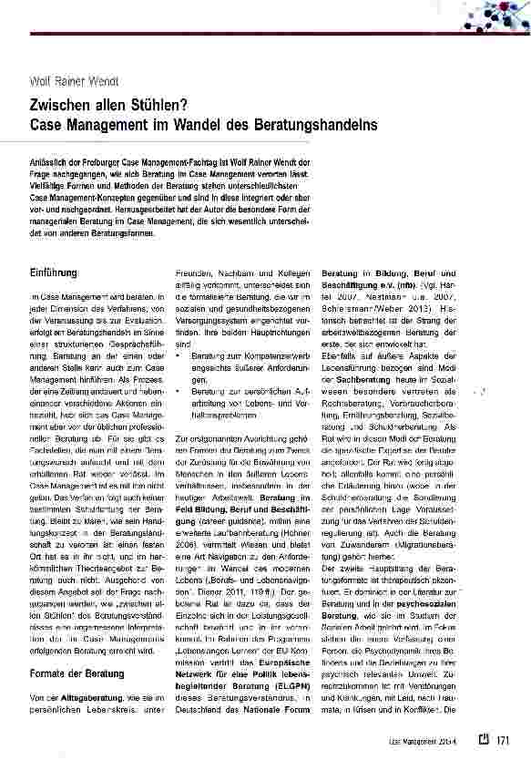 Vorschauseite 1: Zwischen allen Stühlen? Case Management im Wandel des Beratungshandelns