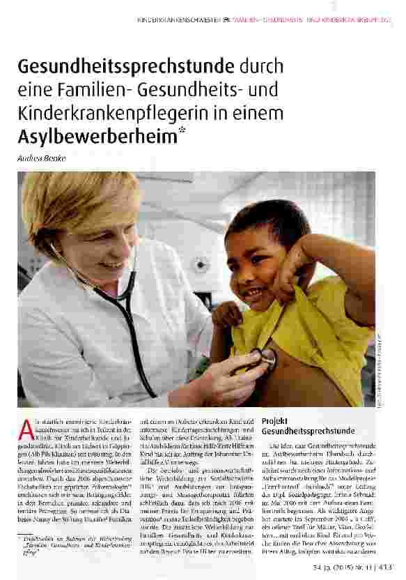 Vorschauseite 1: Gesundheitssprechstunde durch eine Familien-Gesundheitsund Kinderkrankenpflegerin in einem Asylbewerberheim