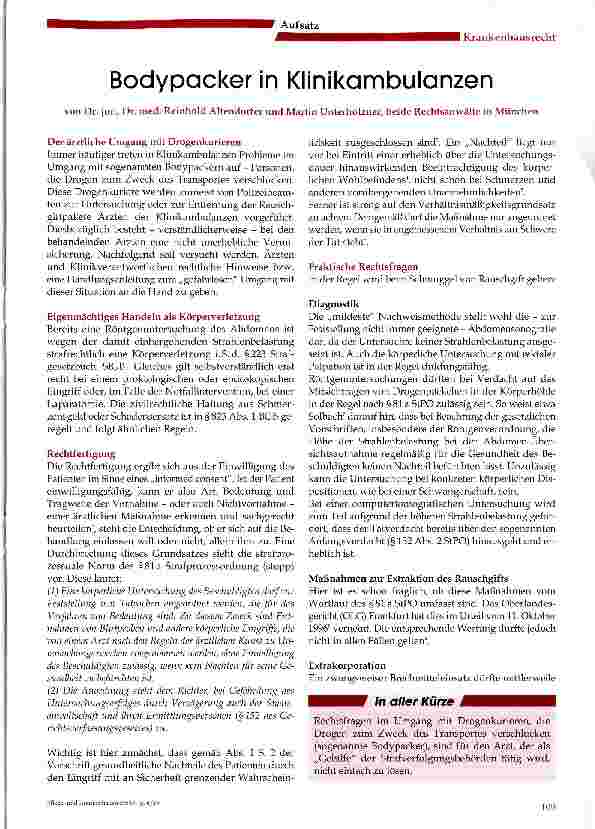 Vorschauseite 1: Bodypacker in Klinikambulanzen