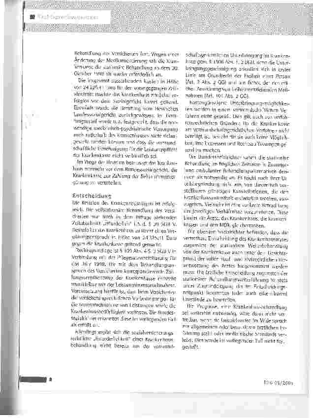 Vorschauseite 2: Vergütung der stationären psychiatrischen UnterbringungBundessozialgericht vom 13.5.2004 (B 3 KR 18/03 R)