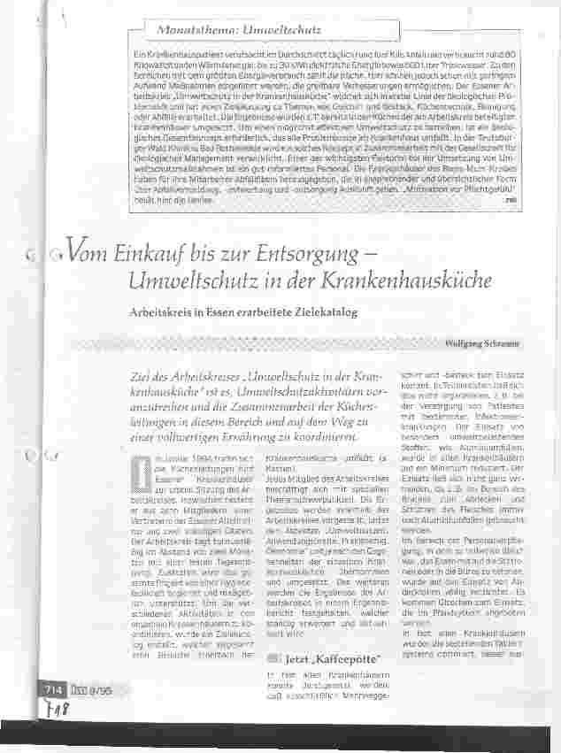 Vorschauseite 1: Vom Einkauf bis zur Entsorgung - Umweltschutz in der Krankenhausküche Arbeitkreis in Essen erarbeitete Zielekatalog