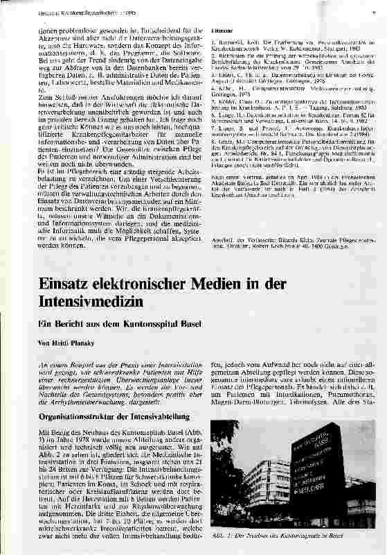 Vorschauseite 1: Einsatz elektronischer Medien in der Intensivmedizin Ein Bericht aus dem Kantonspital Basel