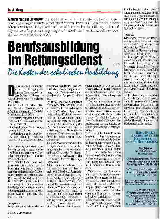 Vorschauseite 1: Berufsausbildung im Rettungsdienst Die Kosten der schulischen Ausbildung 2.Teil