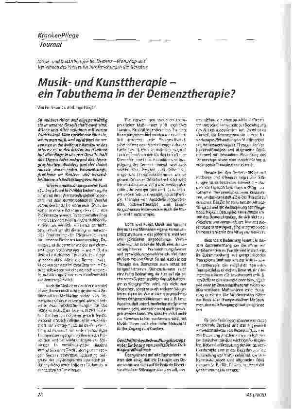 Vorschauseite 1: Musikund Kunsttherapie - ein Tabuthema in der Demenztherapie?