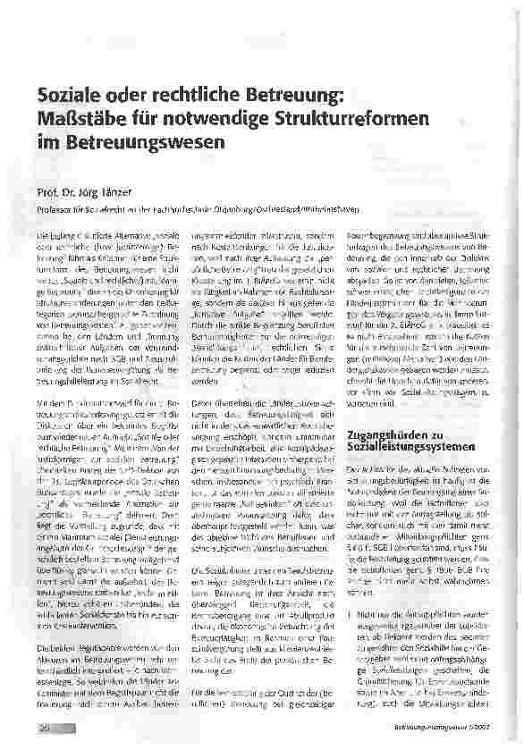 Vorschauseite 1: Soziale oder rechtliche Betreuung: Maßstäbe für notwendige Strukturreformen im Betreuungswesen